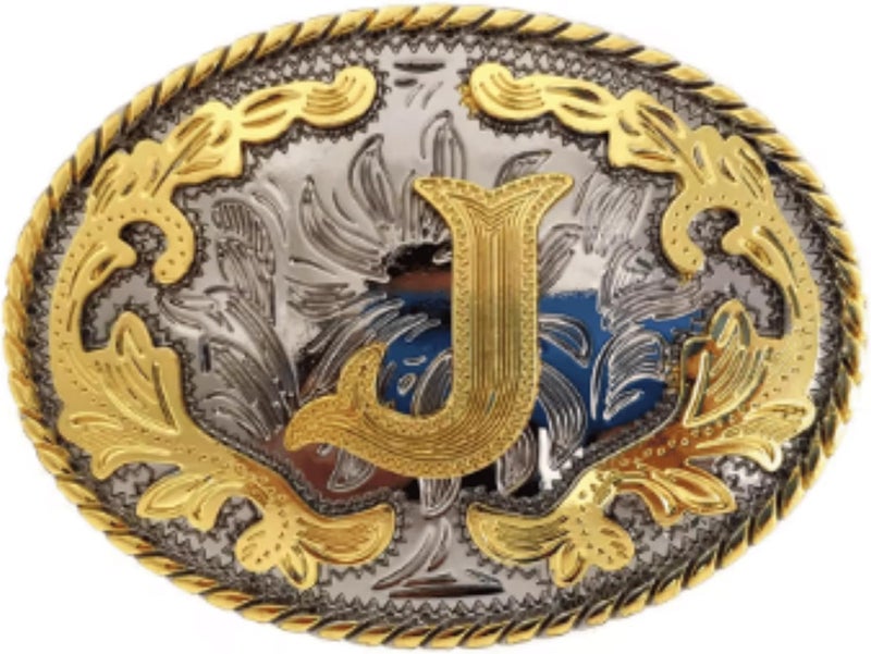 WMG Western Belt Buckle Initial Letters ABCDMRJ to Z Cowboy Belt Buckle, Rodeo Buckles for Men & Women - Image 1